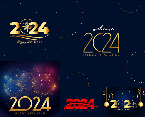 金色2024与烟花背景