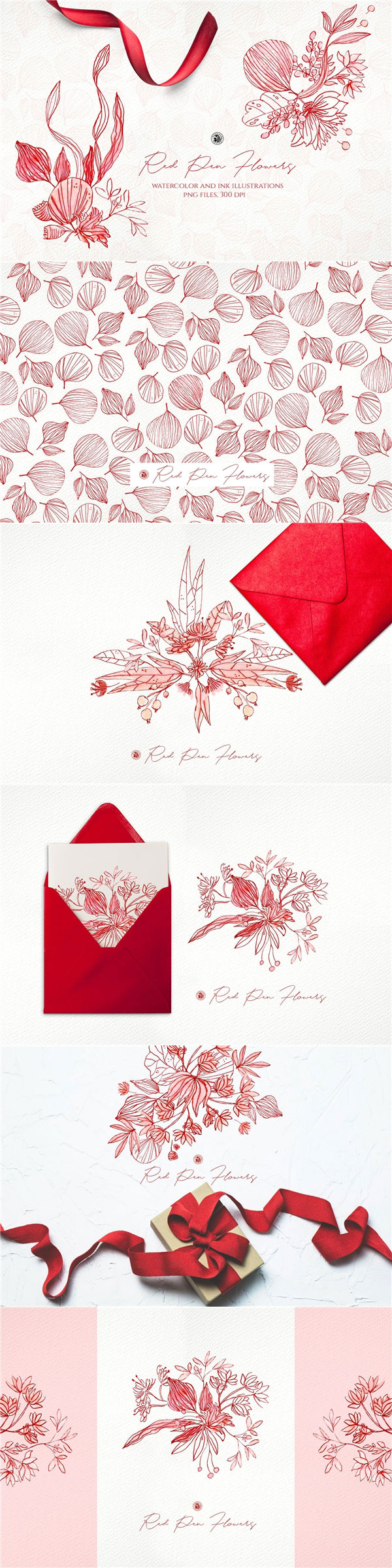 水彩水墨花卉插画