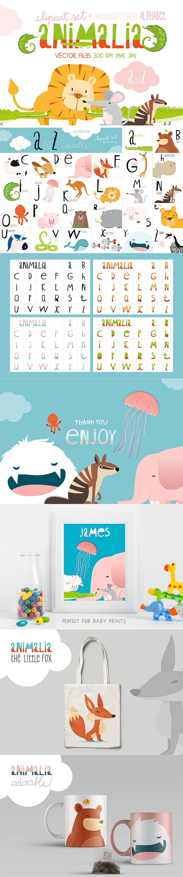 动物英文字母插画