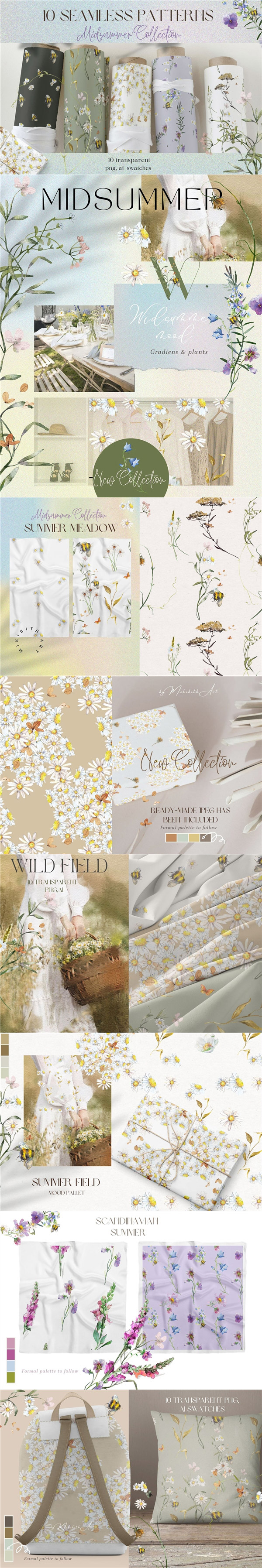 盛夏花卉无缝图案